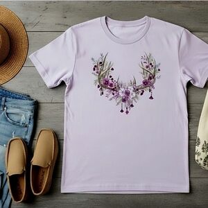 Lavender Antler Floral Tee • Boho Woodland Deer Antlers Shirt • Country Western